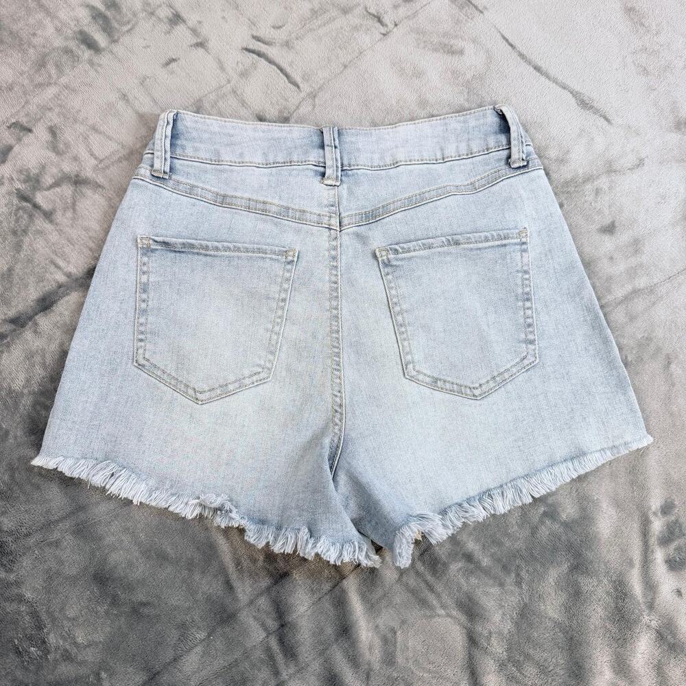 Super High Rise Jean Shorts 3/26 Rewash Vintage Reunion Frayed Hem Stretch Booty - Picture 3 of 16